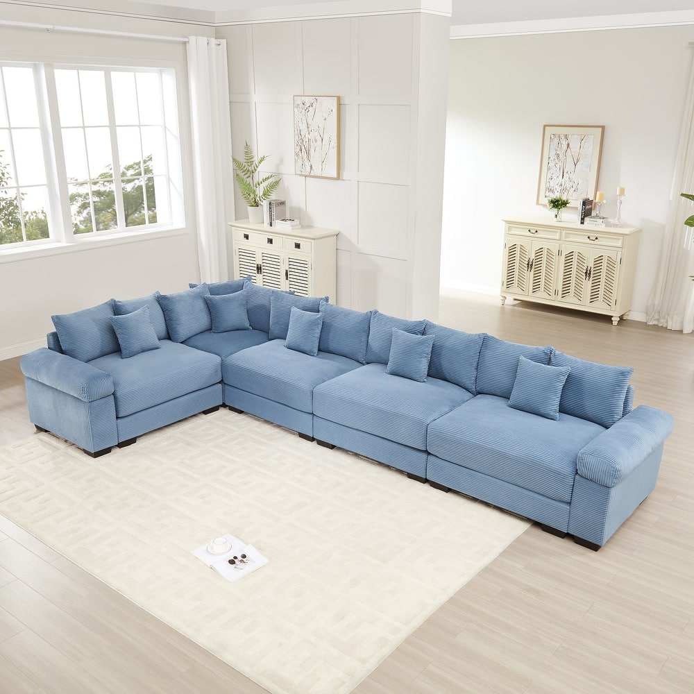 5-Seat Convertible Cloud Corduroy Modular Sofa with 16 Throw Pillows