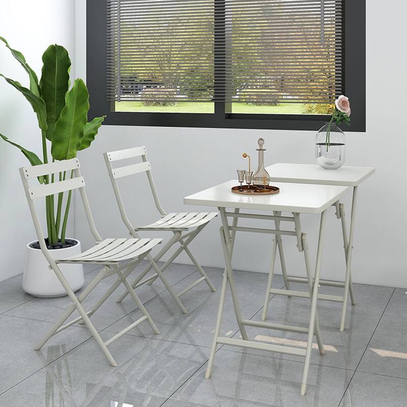 3 Piece Patio Bistro Set of Foldable Square Table and Chairs
