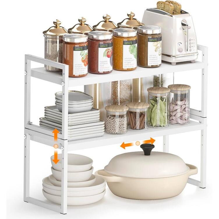 Expandable kitchen Countertop Organizer - White, 2-tier