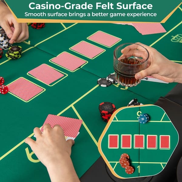 Portable Poker Table with Non-Slip Base and Cup Holders - 72