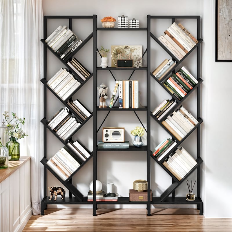 Moasis Wood 5-Tier Large Tree Bookshelf Industrial Open Etagere Bookcase