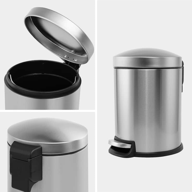 Innovaze 1.32 Gal./5 Liter Stainless Steel Round Step-on Trash Can for Bathroom and Office