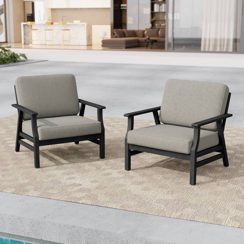 Jamie 2 Set 31" W Outdoor Acacia Wood Club Chairs with Cushions