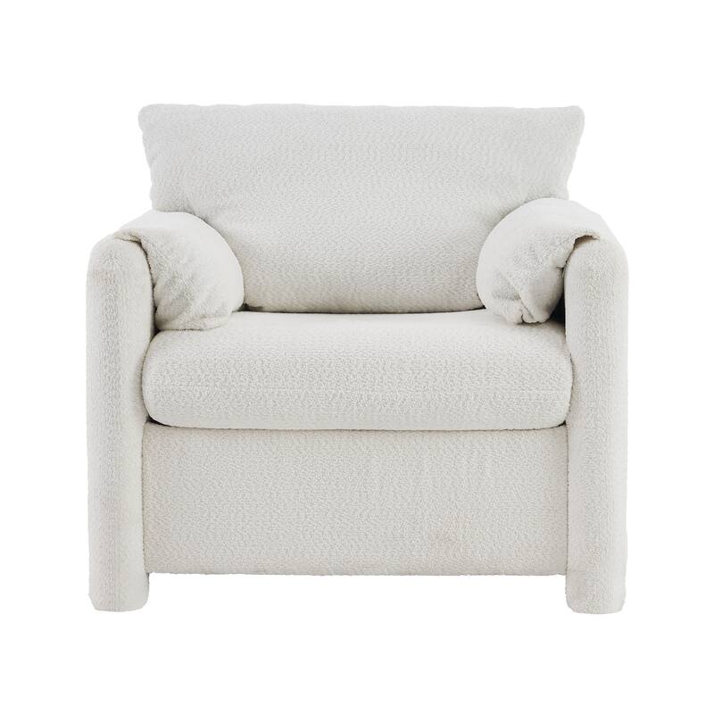 Fixed-Modern Accent Chair - Plush Chenille Single Seater in Ivory White