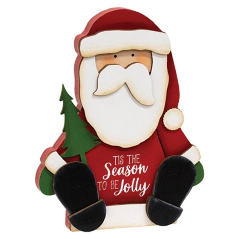 Tis the Season Chunky Santa Wooden Sitter Christmas Decor - 5” x 0.75” x 9” - Multi