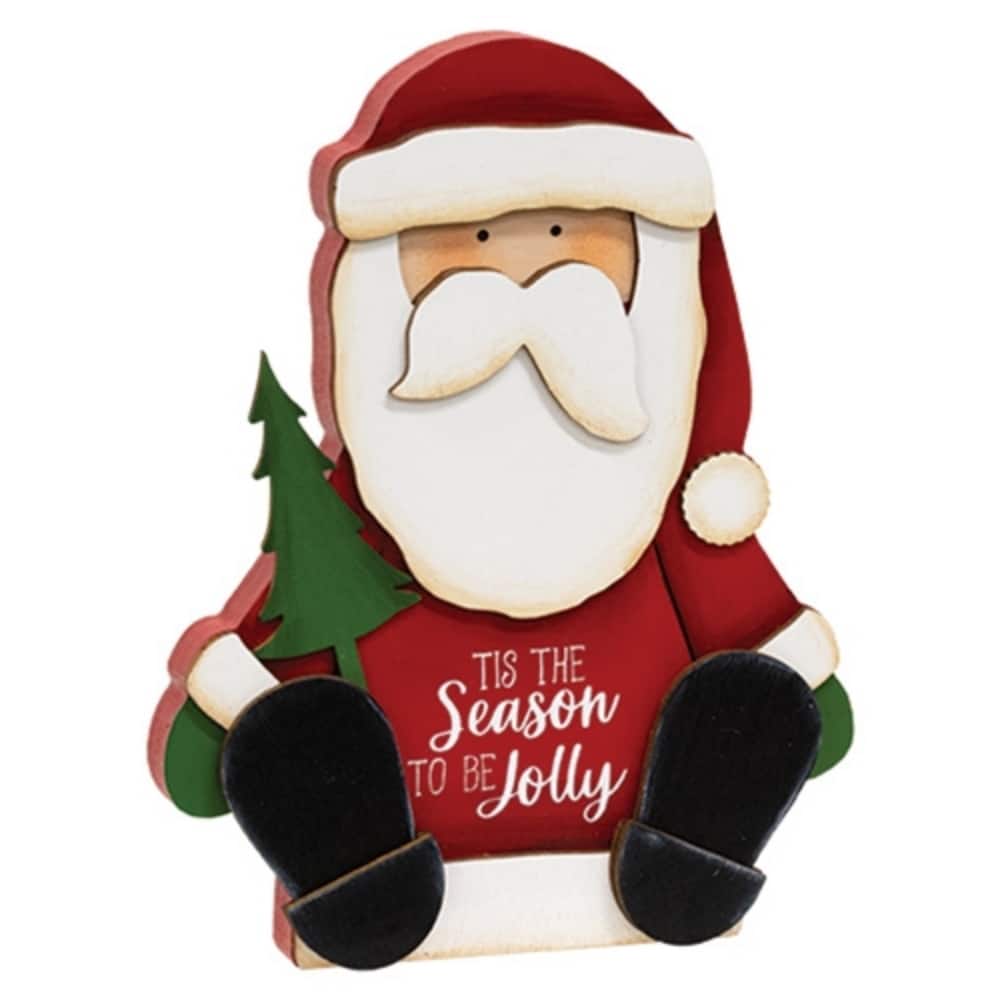 Tis the Season Chunky Santa Wooden Sitter Christmas Decor - 5” x 0.75” x 9”