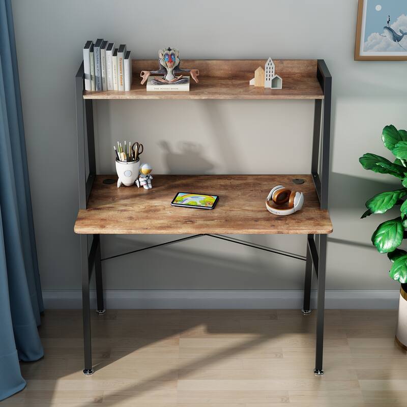 48 Inch Ladder Desk with Storage Shelves, 2-Tier Home Office Writing Computer Desk