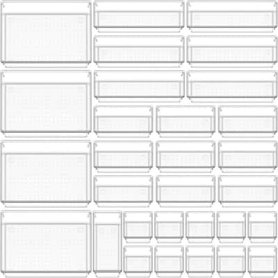 30 PCS Clear Plastic Drawer Organizer Set