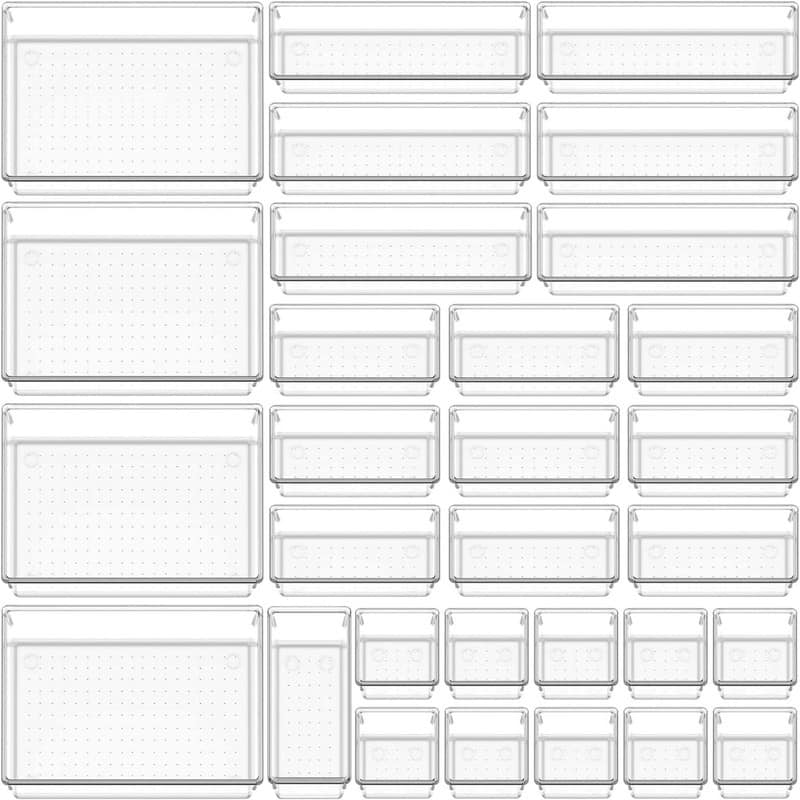 30 PCS Clear Plastic Drawer Organizer Set