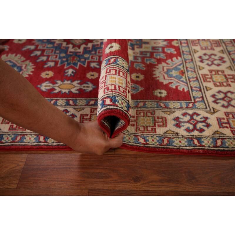 Geometric Kazak Foyer Rug Hand-Knotted Oriental Wool Carpet - 3'4" x 5'9"