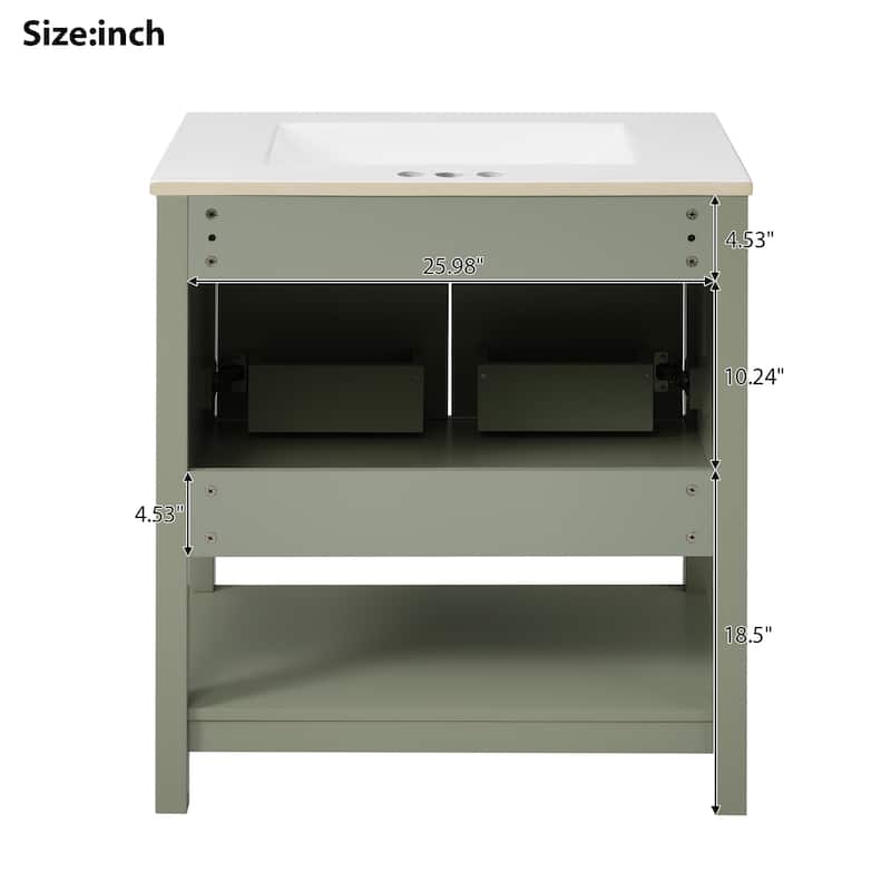 30'' Bathroom Vanity Combo with Ceramic Sink, Freestanding Bathroom Vanity Cabinet with 2 Soft Close Doors and Versatile Storage