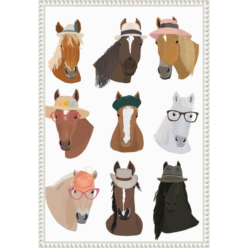 Horses In Hats by Hanna Melin (16 x 23 in.), Framed Canvas Wall Art Print