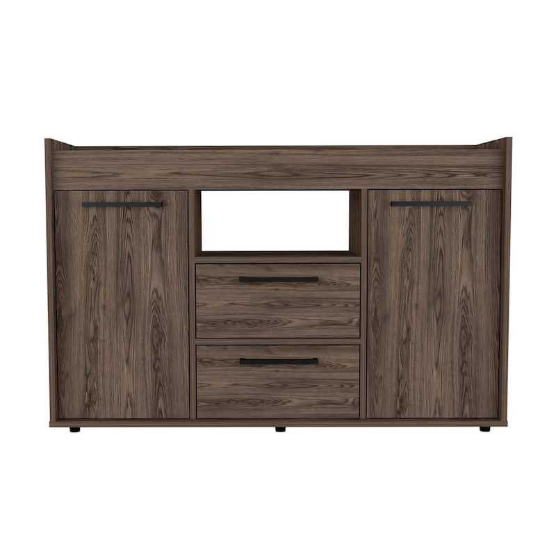 HomeRoots 47" Walnut Wood Two Drawer Sideboard with Two Doors - 47.24 in. x 30.31 in. x 14.96 in.