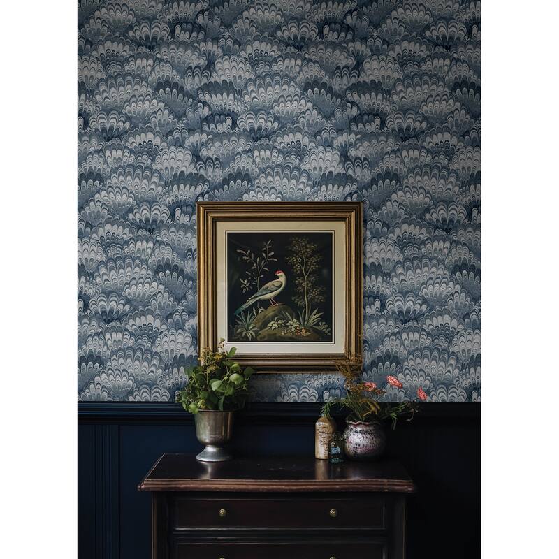 A-Street Prints Octavia Blue Marbled Ink Wallpaper