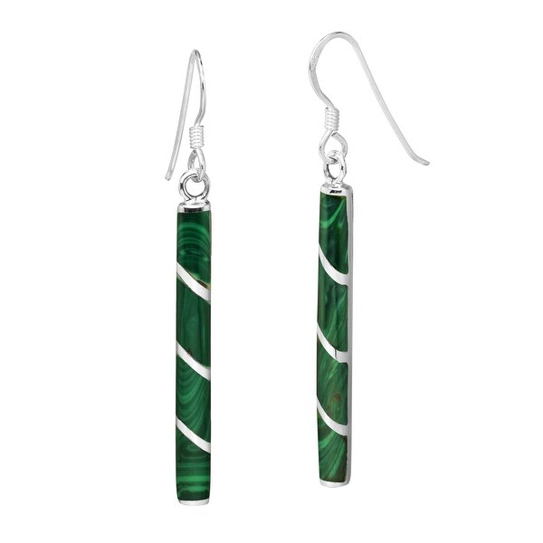 Handmade Classy and Modern Sterling Silver Tube Stone Dangle Earrings (Thailand). Opens flyout.