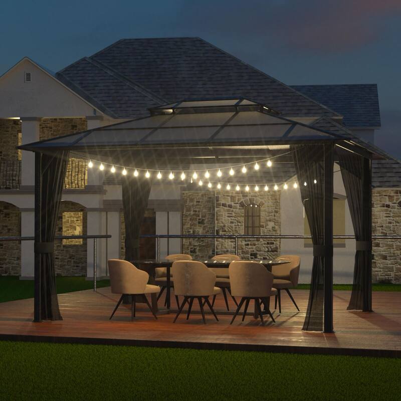 VEIKOUS 13' x 10' Outdoor Double Hardtop Gazebo for Patio with Netting
