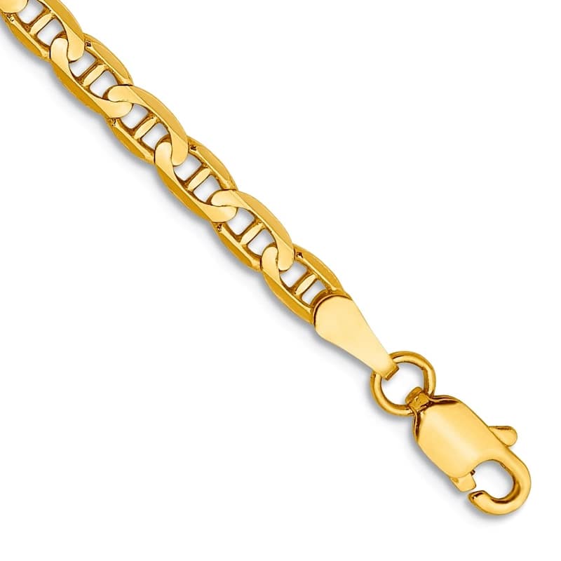 Curata 10k Yellow Gold 7" or 8" Unisex Concave Anchor Chain Bracelet - 2.4mm 3mm 3.75mm 4.5mm 5.25mm 6.25mm - 3.0 mm - 8 Inch