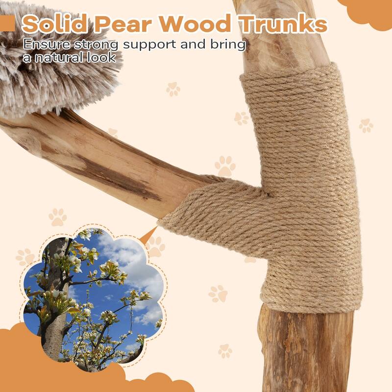 Costway Modern Cat Tree with Pear Wood Trunks Scratching Posts Soft - as pic shows - See Details