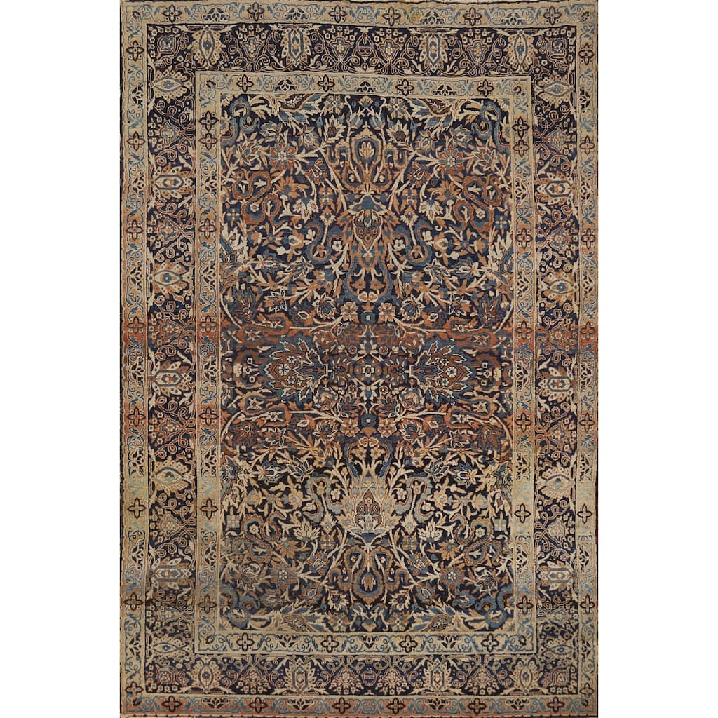 Hand Knotted Oriental 100% Wool Carpet Traditional All-Over Navy Blue & Blues Kerman Area Rug - 7' 0'' X 4' 7''