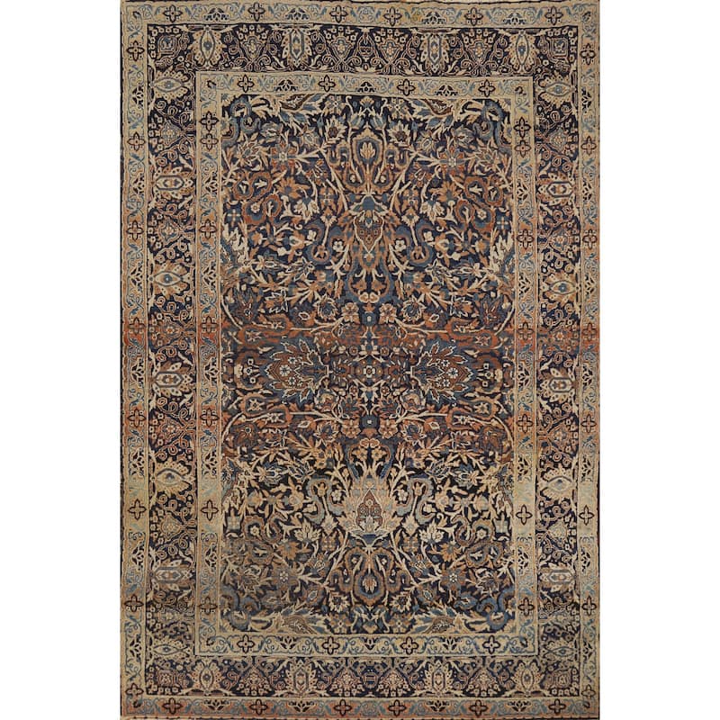 Hand Knotted Oriental 100% Wool Carpet Traditional All-Over Navy Blue & Blues Kerman Area Rug - 7' 0'' X 4' 7''