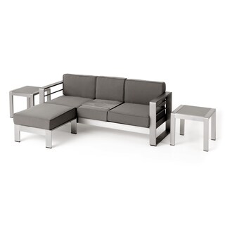 Cape Coral Outdoor 3 Seater Aluminum Sofa and Ottoman Set with Side Tables by Christopher Knight Home