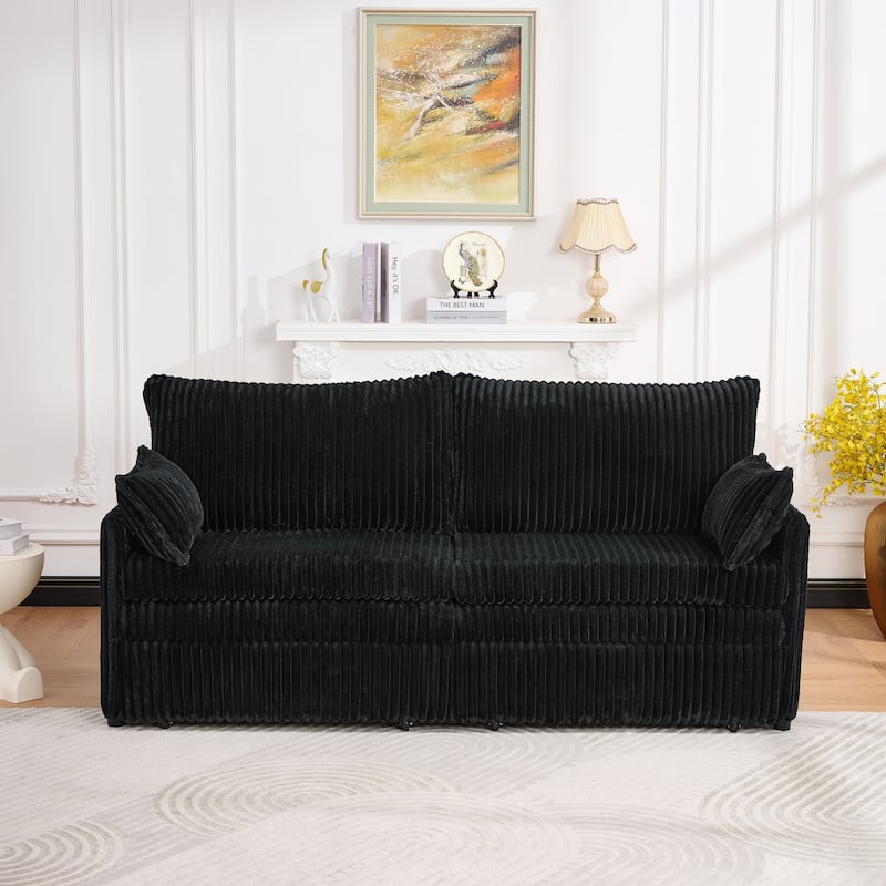 Roomfitters 73" Modern Corduroy Sofa Bed with Pull-out Sleeper Design, Modular Daybed with Storage Pocket & Pillows