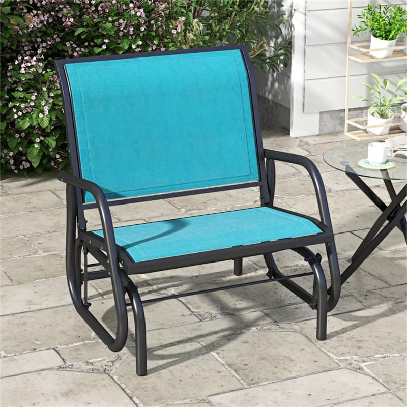 Comfortable Outdoor Glider Chair with Steel Frame and Weather-Resistant Mesh Curved Armrests - 29.5" W x 26" D x 33.5" H