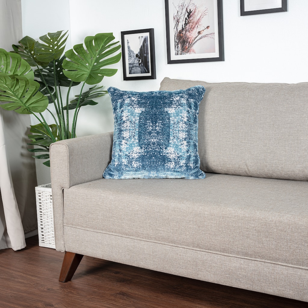 Sevita Blue/ Ivory Modern Abstract Acrylic Blend Throw Pillow.