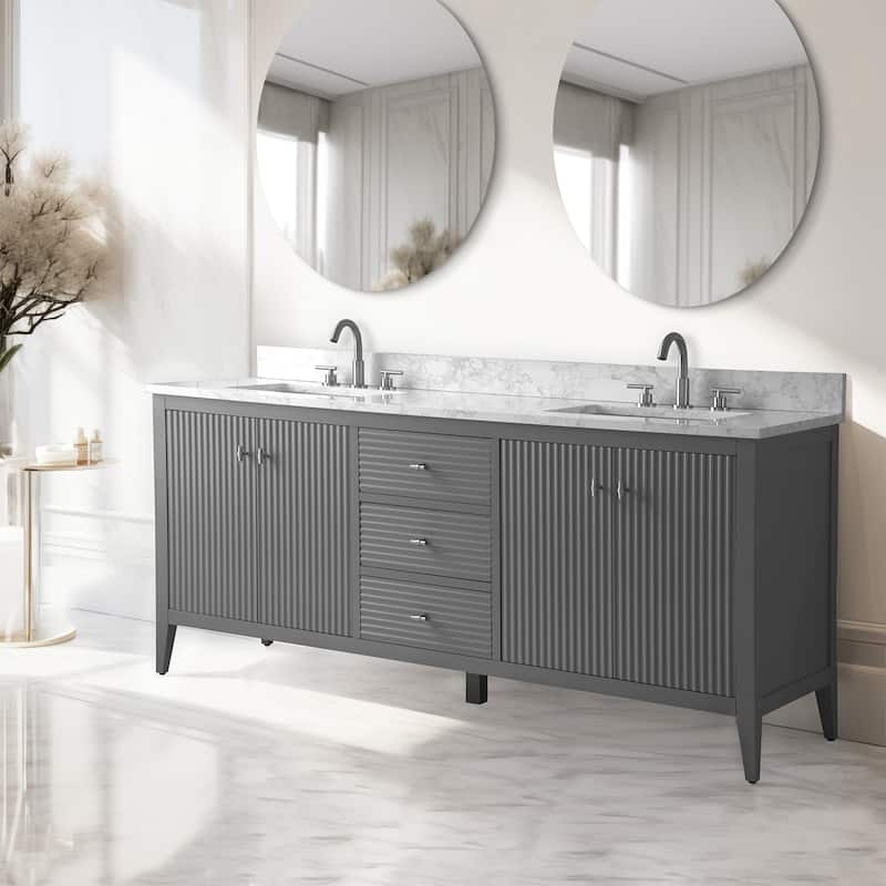 Vanity Art 72" Double Sink Bathroom Vanity Cabinet with Engineered Marble Top