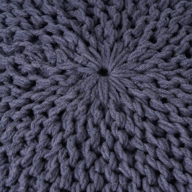 Oaks Aura Knitted Wool Cotton 20 x 20 Round Pouf, Modern Farmhouse Handcrafted Design Ottoman
