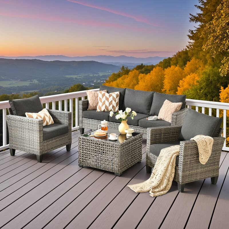 XIZZI Outdoor Wicker Patio Furniture Conversation Set - Black