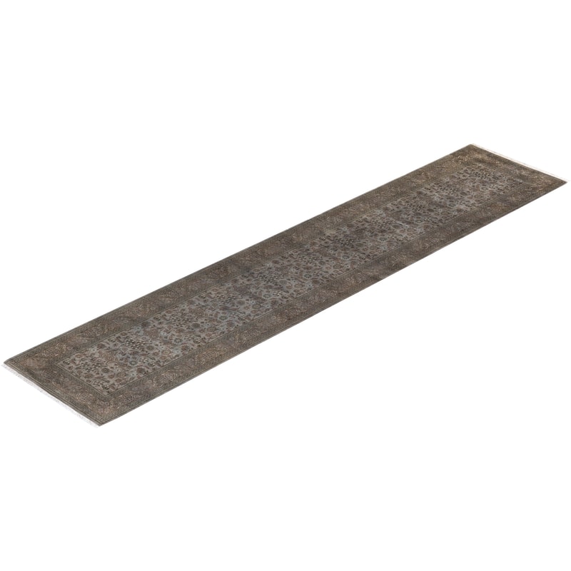 Overton Hand Knotted Wool Vintage Inspired Modern Contemporary Overdyed Gray Runner Rug - 2' 7" x 12' 6"