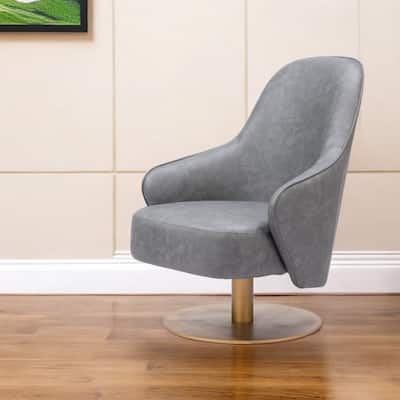 HomeRoots 28" Gray And Gold Faux Leather Swivel Arm Chair - 28' X '36.4' X '31.5