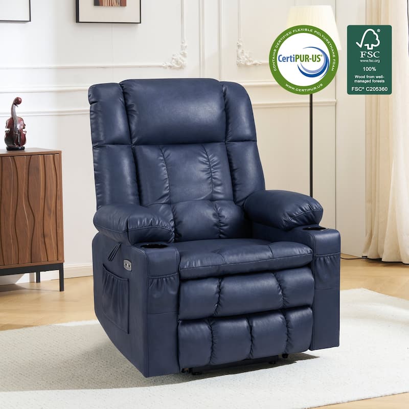 MCombo Large Dual Motor Power Lift Recliner Chair Sofa with Massage and Heat for Tall Elderly People, Faux Leather 7896