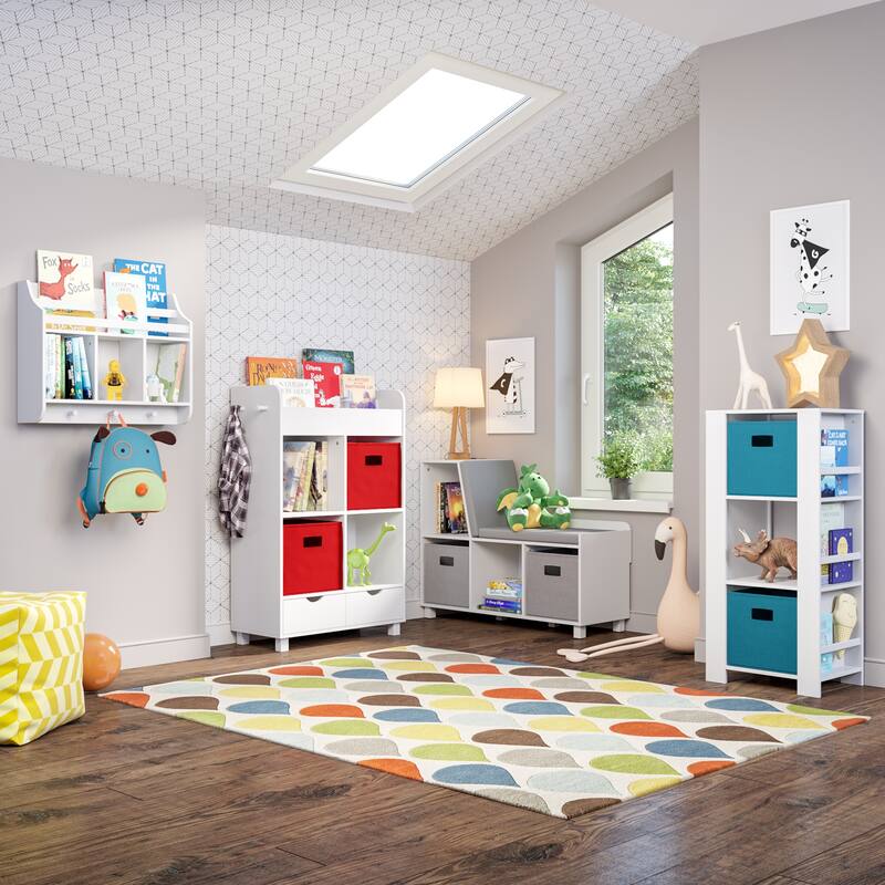 RiverRidge Kids Book Nook Cubby Toy Storage Cabinet with Bookshelf, Drawers, and Hooks