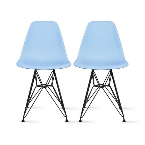 slide 2 of 19, Set of 2 Molded Plastic Dining Chairs Mid-Century Modern Armless Side Chairs with Black Chrome Eiffel Legs for Kitchen or Office