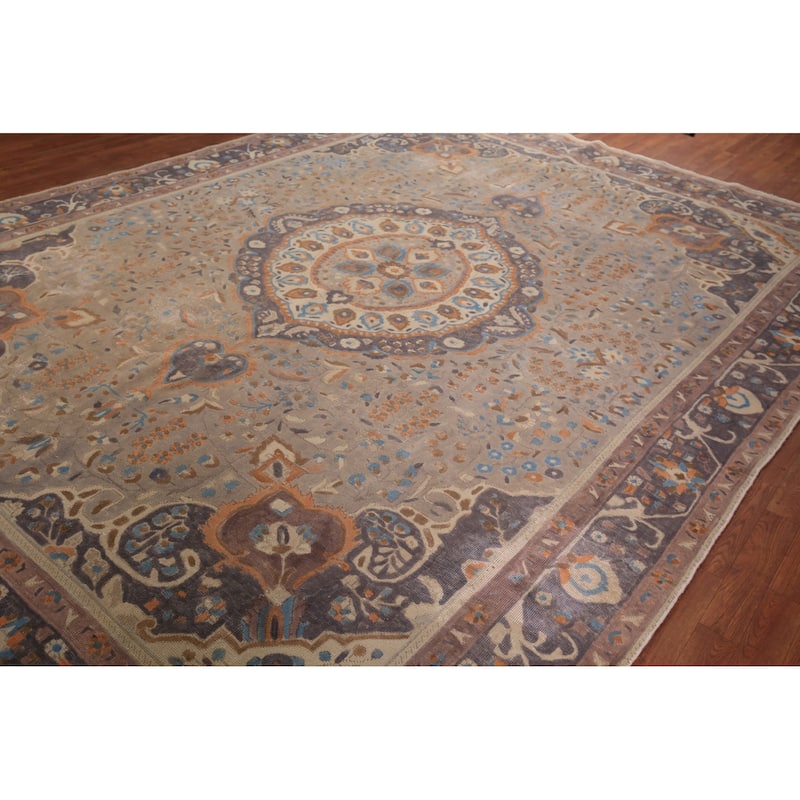 Medallion Tabriz Persian Vintage Area Rug Hand-Knotted Wool Carpet - 9'6" x 12'8"