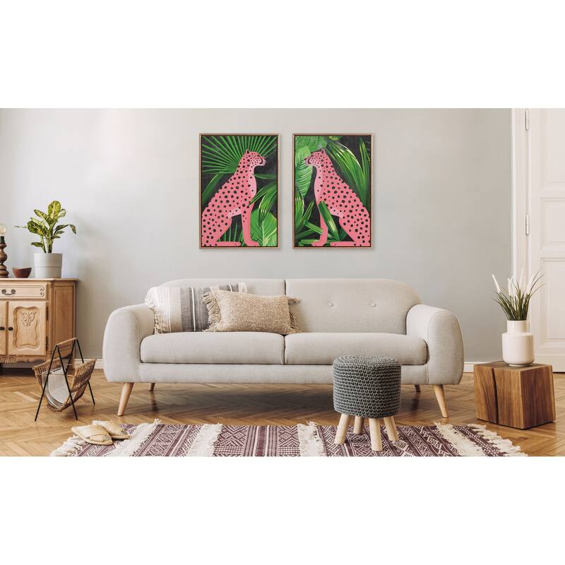 Kate and Laurel Sylvie Beaded NC Cheetah Jungle Single 1 and 2 Framed Canvas Art Set by Nikki Chu