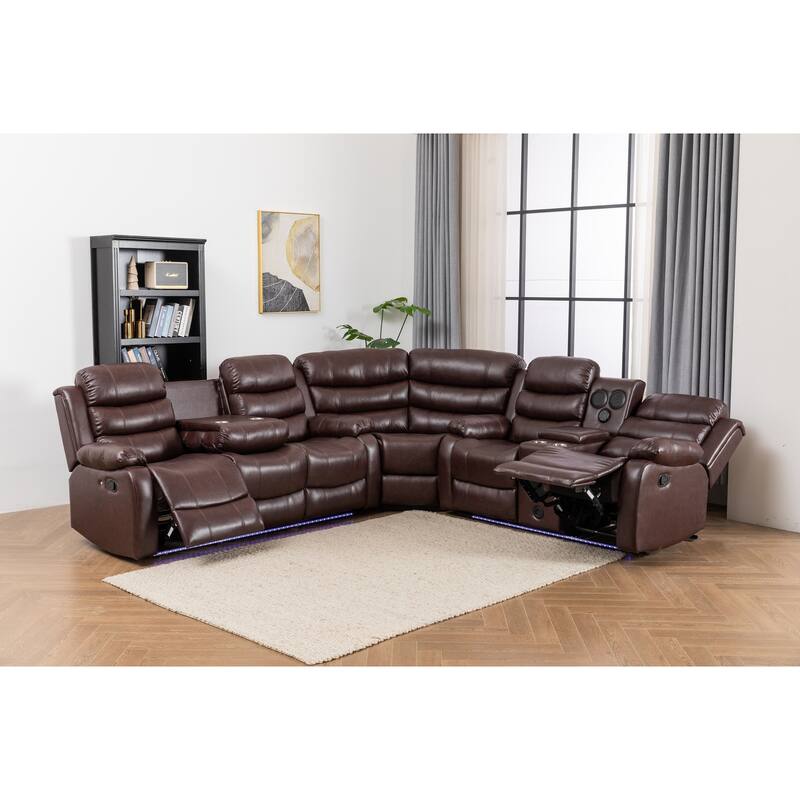 Donivi LED Faux Leather Reclining Sectional With Speakers