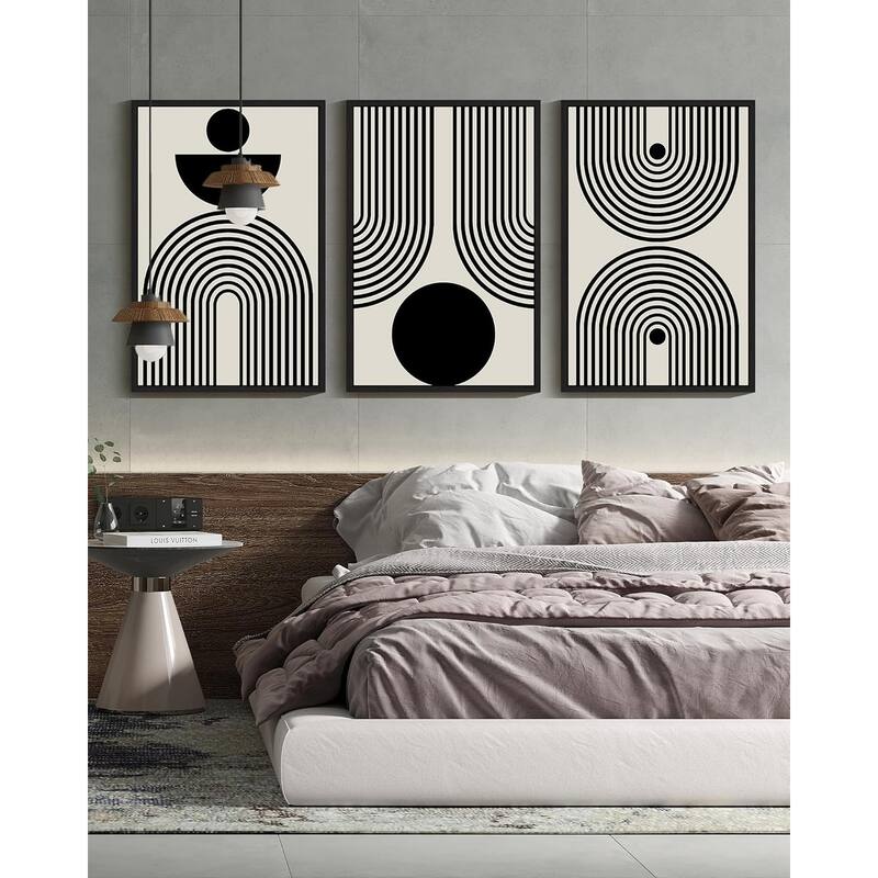 Minimalist Sun Lines Framed Canvas Painting Artwork