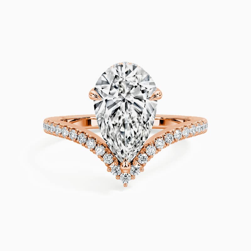 Auriya 14kt Rose Gold Lab Grown Pear Chevron Diamond V Double Hidden Halo Engagement Ring (F-G, VS)