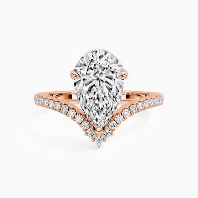 Auriya 14kt Rose Gold Lab Grown Pear Chevron Diamond V Double Hidden Halo Engagement Ring (F-G, VS)