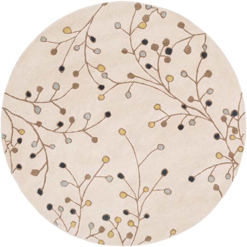 Sakura Handmade Transitional Floral Wool Area Rug - 6' Round - Cream - Runner/Round