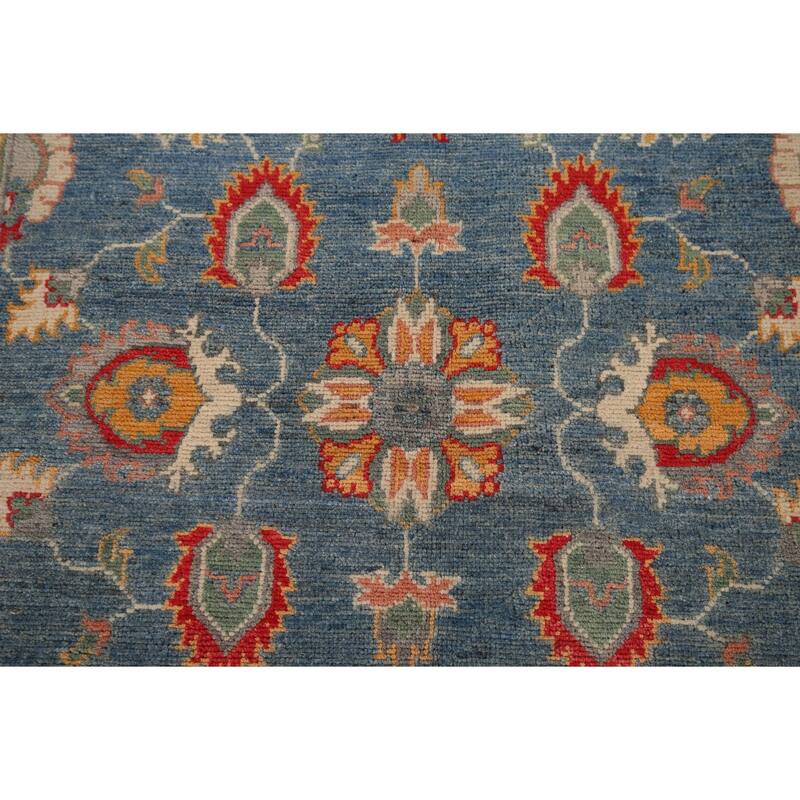 Blue Floral Oushak Oriental Area Rug Hand-Knotted Wool Carpet - 4'1" x 6'4"