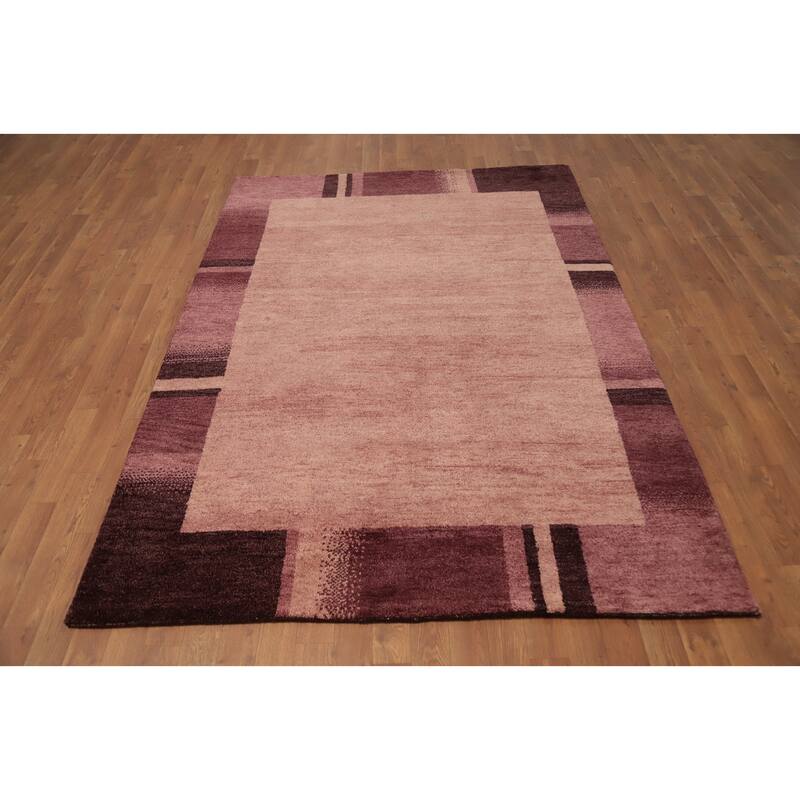 Hand Knotted Oriental 100% Wool Carpet Modern Geometric Pink Gabbeh Area Rug - 7' 2'' X 5' 1''