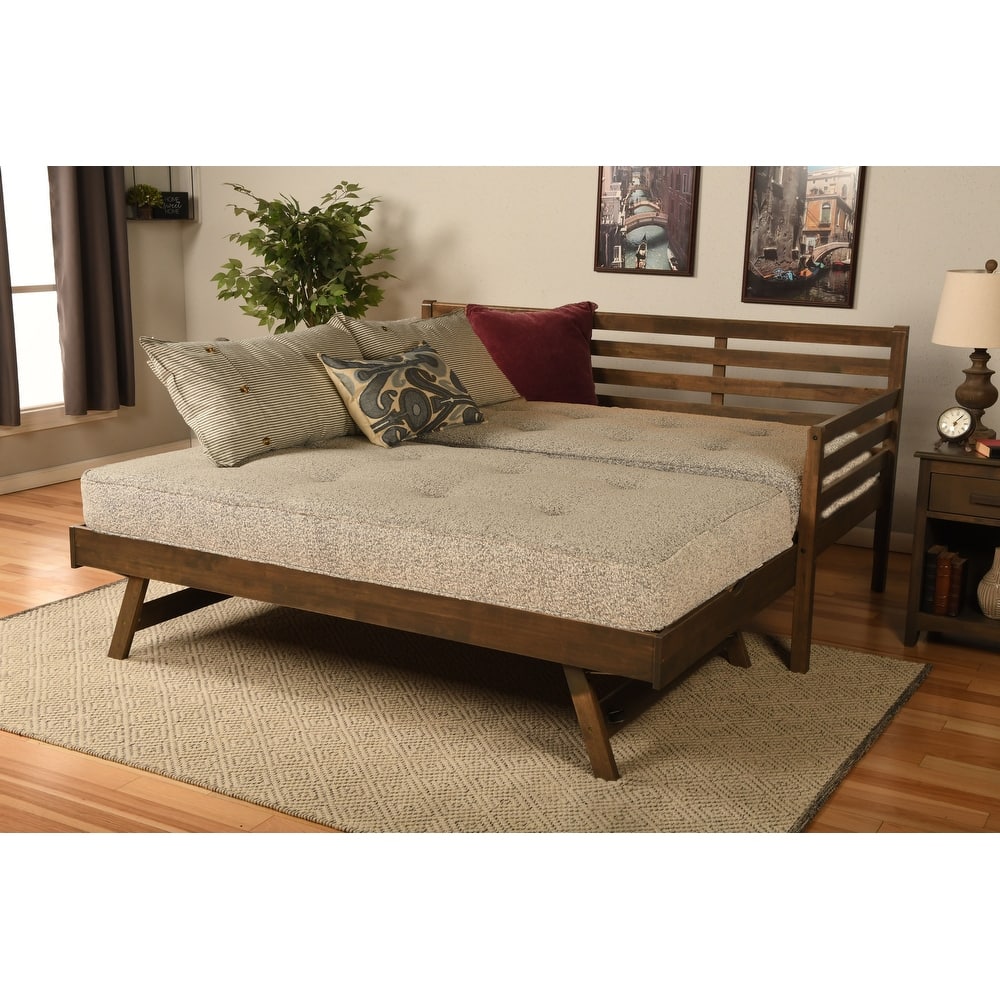 Somette Boho Daybed and Pop Up Bed in Rustic Walnut with Mattresses