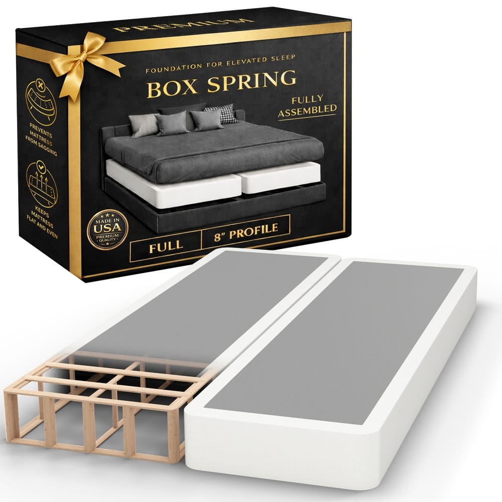 Onetan 4" And 8" Wooden Box Spring, Low Profile Split Bed Foundation Ideal for Mattress, No Assembly Needed, White.