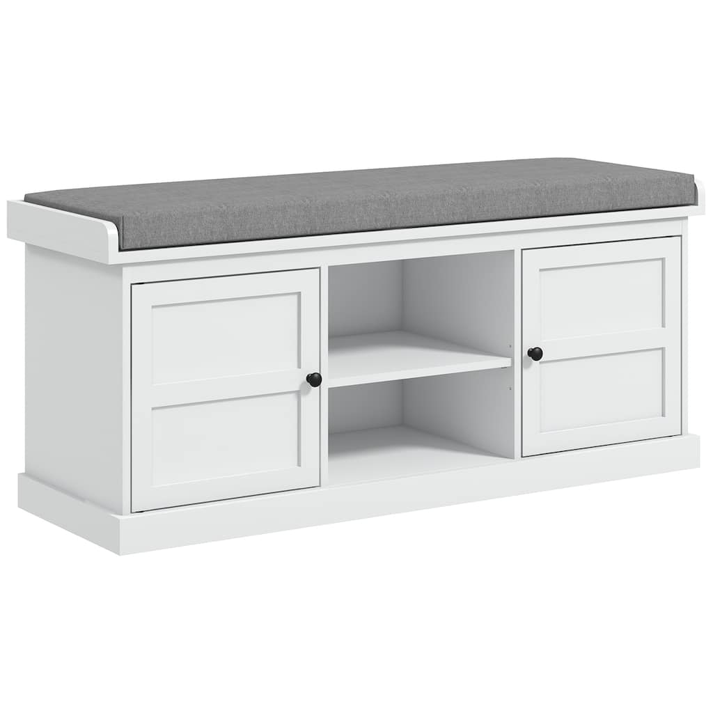 Shoe Bench with Cushion, Storage Bench for Entryway with Padded Seat, 2 Cabinets and Adjustable Shelf for Hallway, Living Room