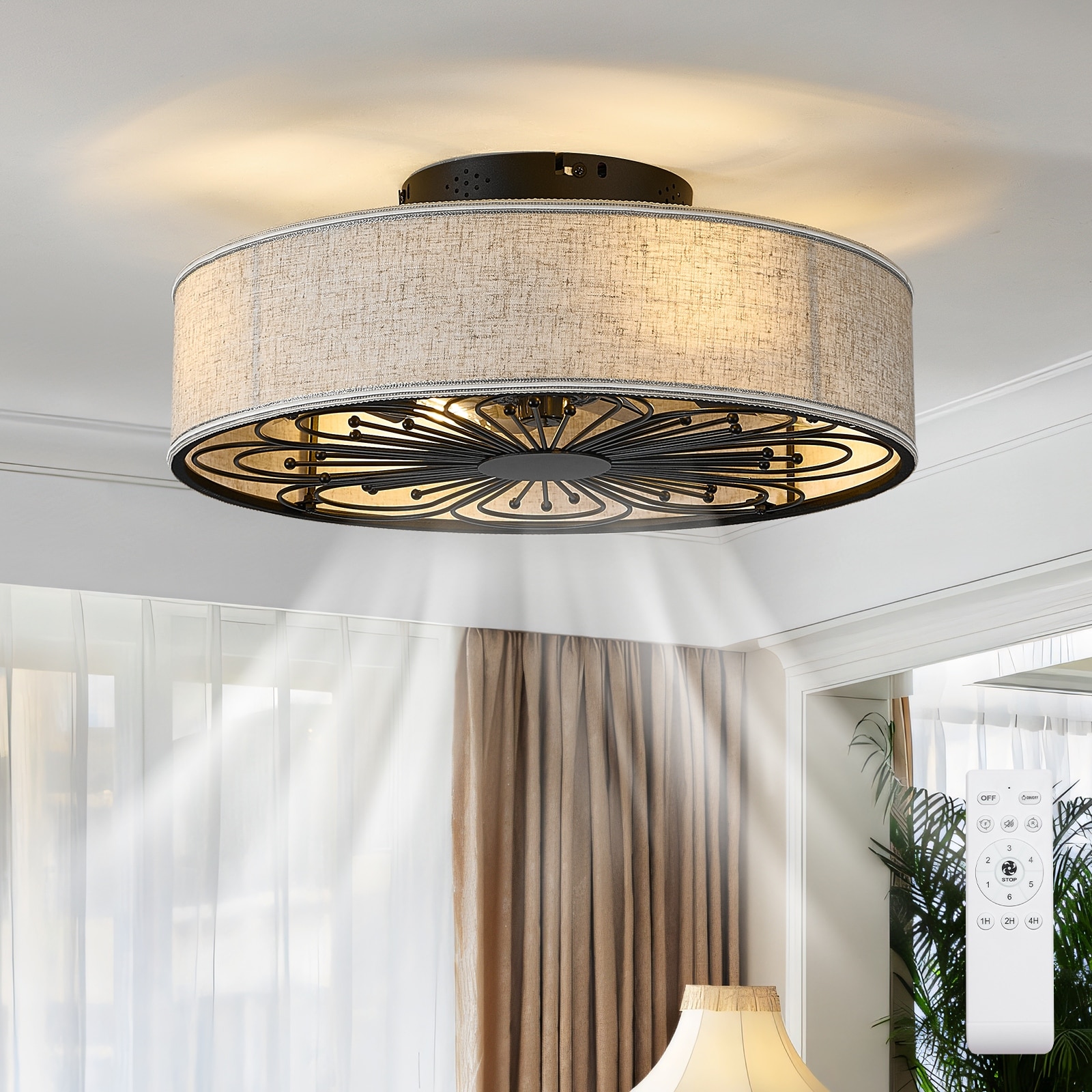 20" Fabric Bladeless Modern Farmhouse Ceiling Fan with Lights