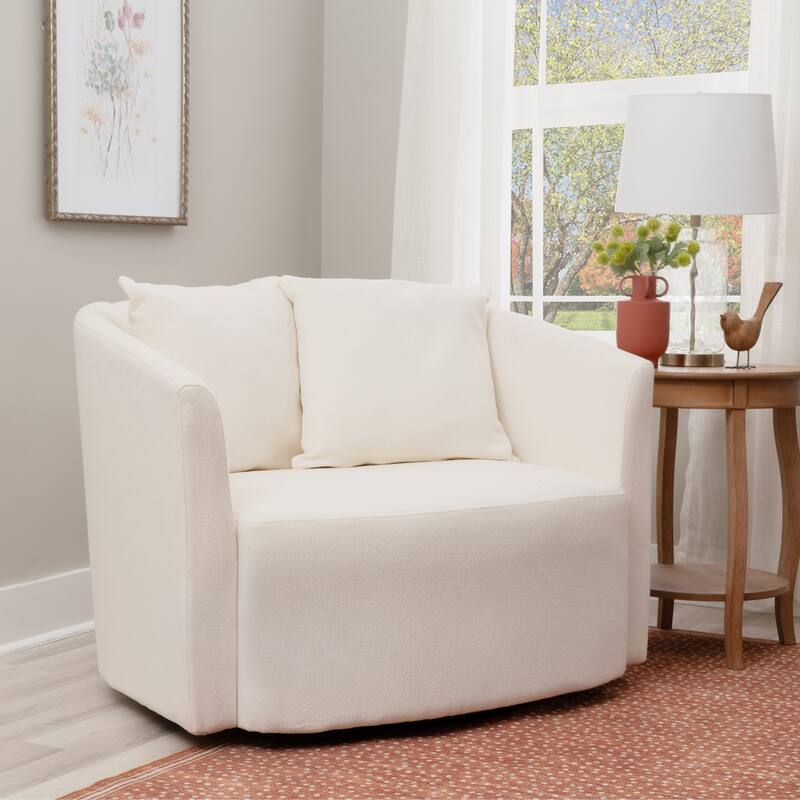 Rory Off-White Boucle Swivel Accent Chair with Pillows - Off-White